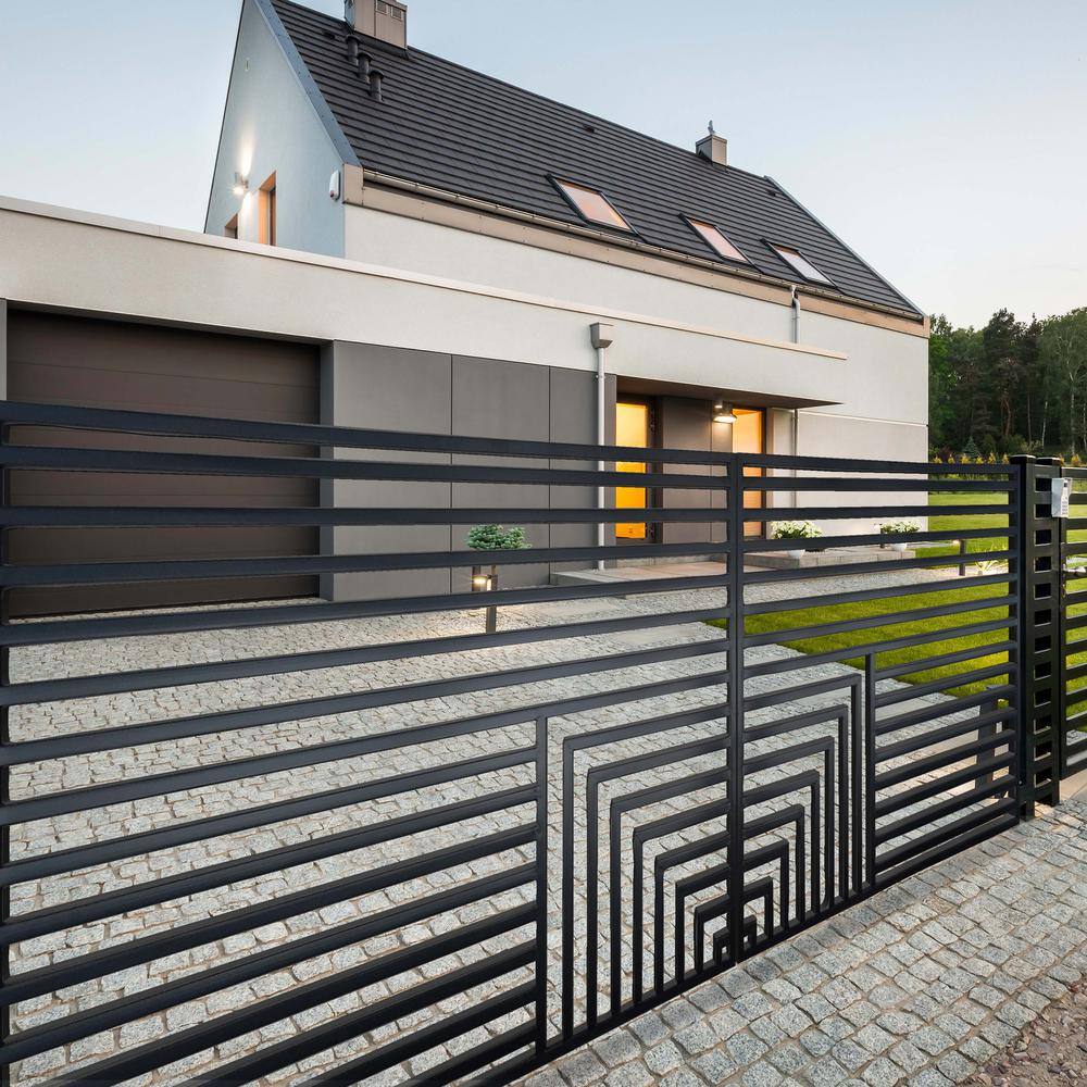 Florence Style Black Steel Dual Swing Driveway Gate 12 ft