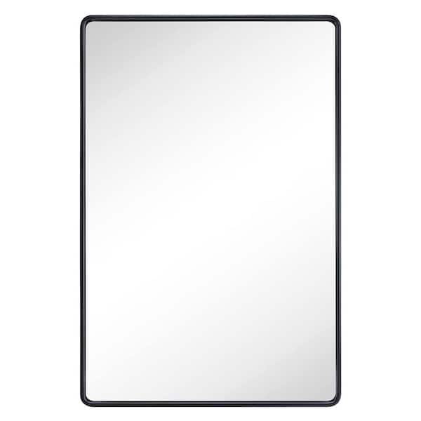 Unbranded 24 in. W x 36 in. H Rectangular Framed Rounded Corner Wall Bathroom Vanity Mirror in Black
