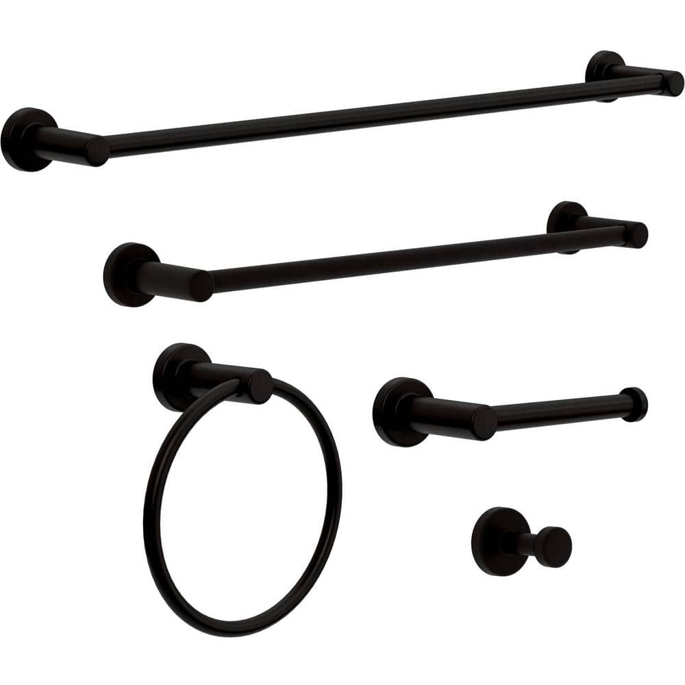 Wake 5-Piece Bath Accessory Set 18, 24 in. Towel Bars, Toilet Paper Holder,