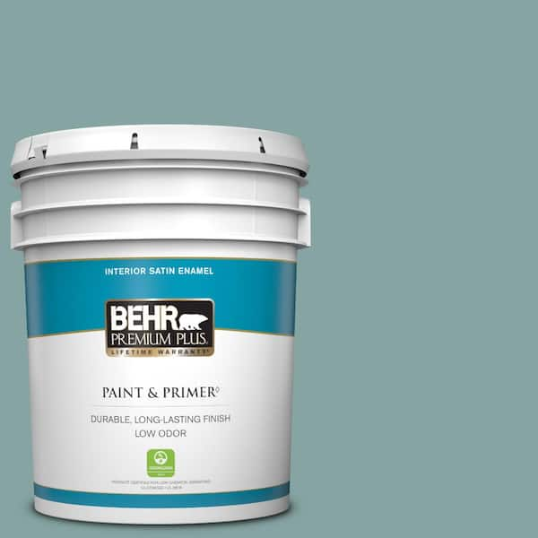 BEHR PREMIUM PLUS 5 gal. #PPU13-08 Venus Teal Satin Enamel Low Odor Interior Paint & Primer