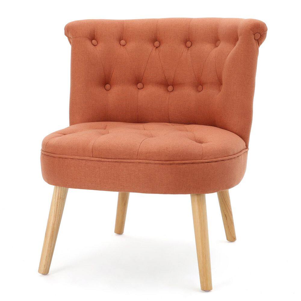 1-Piece Mid-Century Tufted Chair with Orange Fabric Cushions, Curved Back a