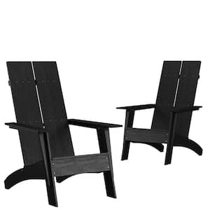 Black Highbacked Faux Wood Resin Outdoor Lounge Chair (Set of 2)