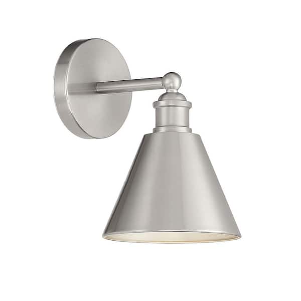 TUXEDO PARK LIGHTING 6.75 in. W x 10 in. H 1-Light Brushed Nickel Vanity Light Wall Sconce with a Matching Brushed Nickel Metal Shade