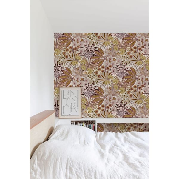 Lotus Tropical Ferns and Flowers Print Non Woven Non-Pasted Textured Wallpaper 57 sq. ft.