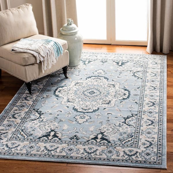 Isabella Light Blue/Cream 5 ft. x 8 ft. Floral Distressed Medallion Area Rug