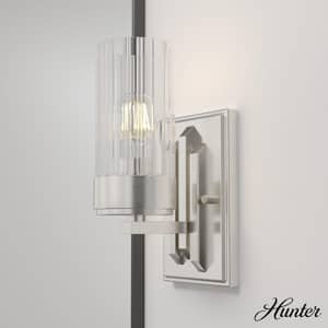 Gatz 1-Light Brushed Nickel Wall Sconce with Ribbed Glass Shade