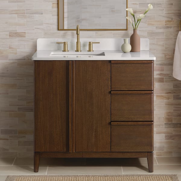 Sellan 37 in. Single Sink Dark Walnut Bath Vanity with Calacatta White Quartz Top (Assembled)
