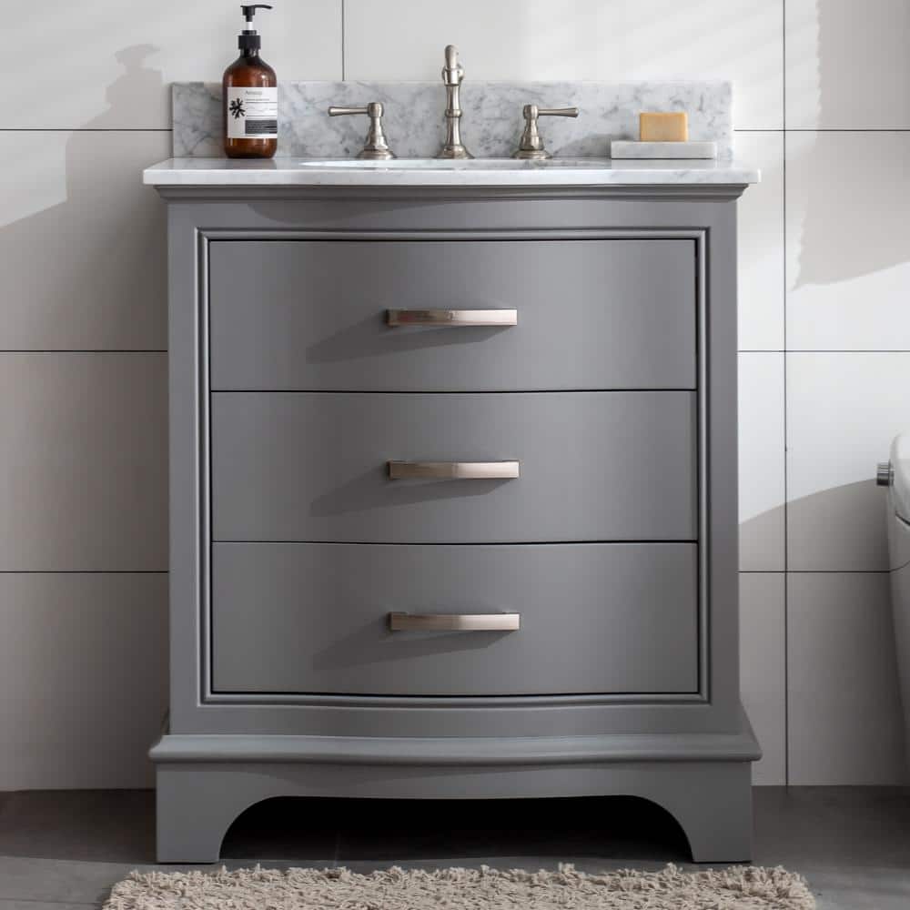 Monroe 30'' Gray Solid Wood Vanity with Marble Top
