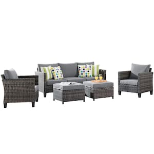 New Vultros Gray 5-Piece Wicker Outdoor Patio Conversation Seating Set with Dark Gray Cushions