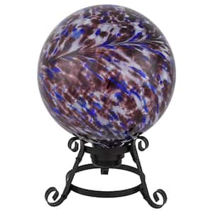 10 in. Purple and White Marbled Glass Outdoor Patio Garden Gazing Ball