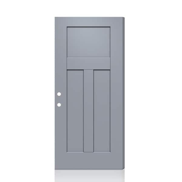 36 in. x 79 in. Universal/Reversible Premium 3-Panel Craftsman Light Gray Steel Front Door Slab
