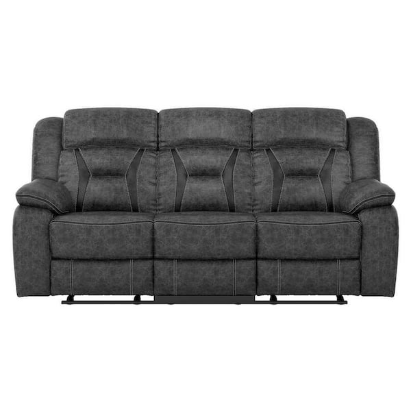 EVERGLADE HOME Driscoll 84.5 in. W Flared Arm Microfiber Straight Double Reclining Sofa in Gray