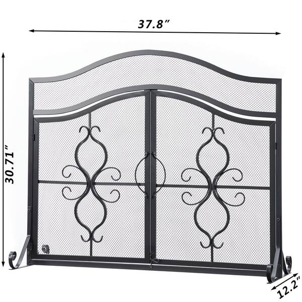 Vanity Art Brescia Black Iron 2-Panel Fireplace Screen with Decorative Filigree
