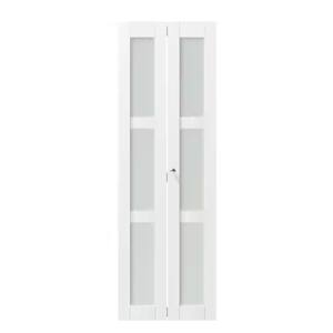 24in. x 80in. 3-Panel Frosted Glass Solid MDF Core White Finished MDF Bi-fold Doors With Hareware