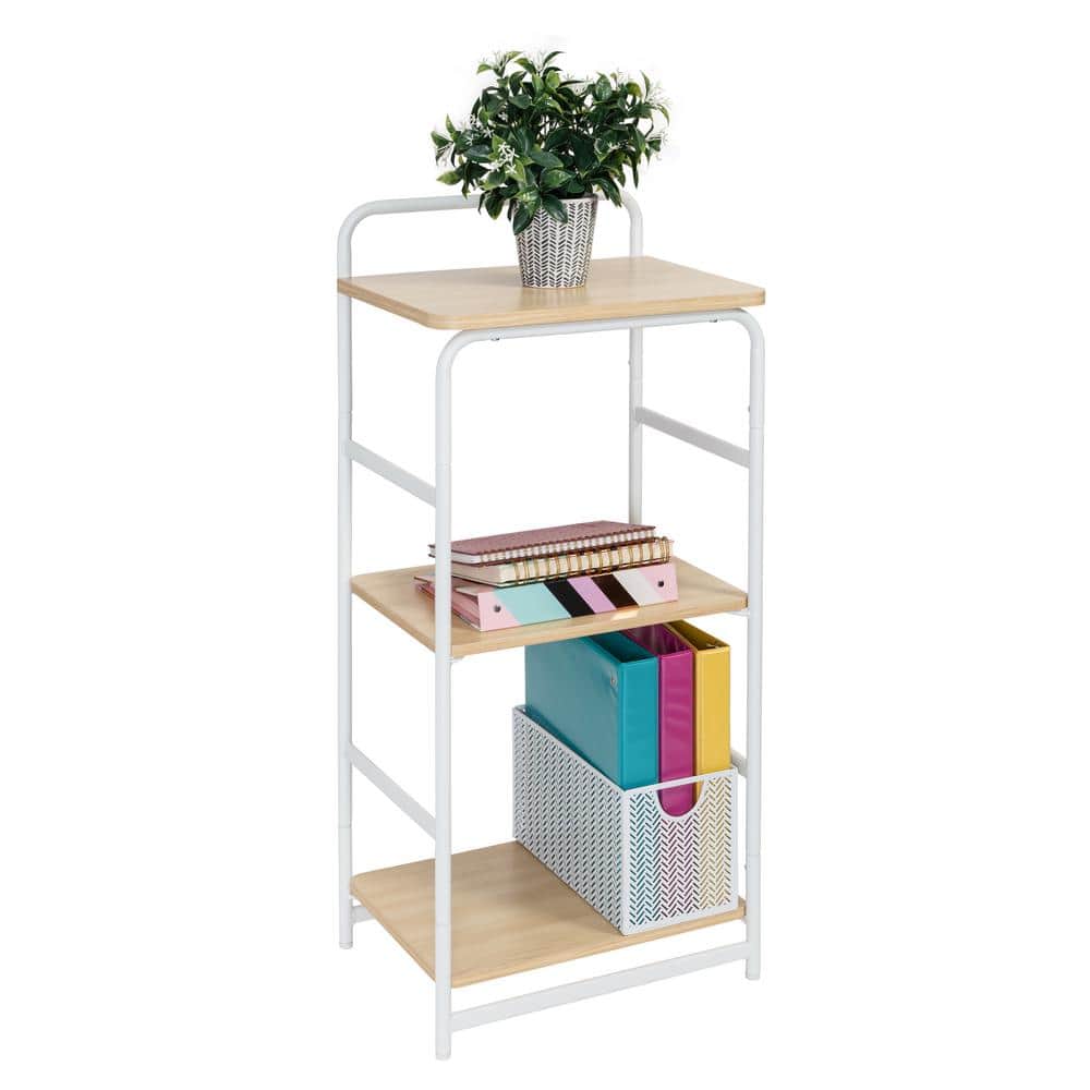 Natural and White 3-Tier Steel Shelving Unit (15.7 in. W x 33.7 in. H x 11.