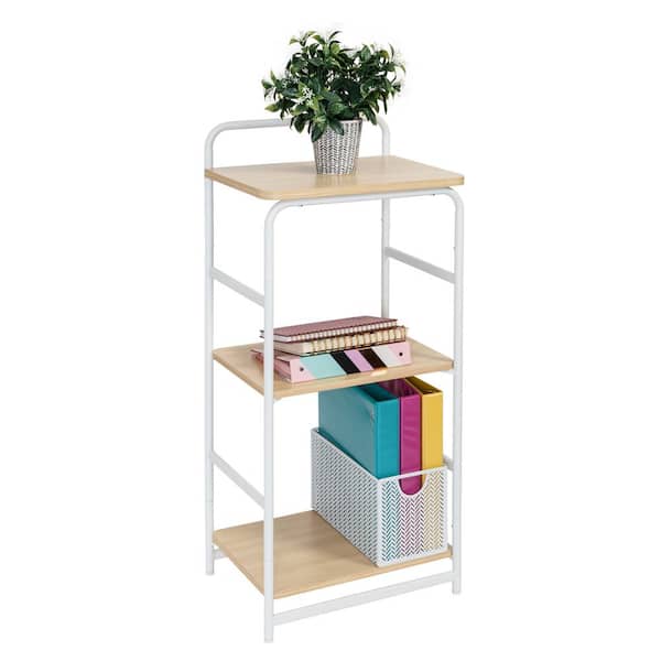 Honey-Can-Do Natural and White 3-Tier Steel Shelving Unit (15.7 in. W x 33.7 in. H x 11.8 in. D)