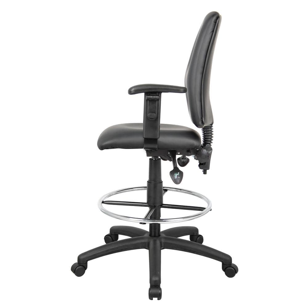Adjustable Black LeatherPlus Drafting Chair with Swivel & Chrome Footring