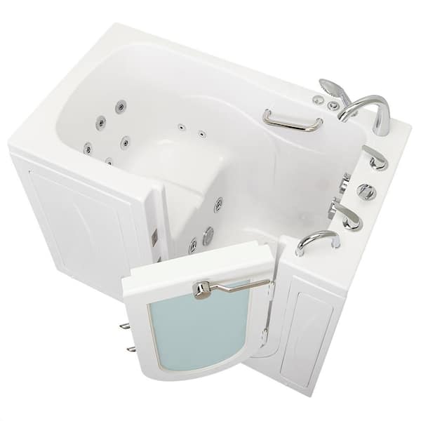 Ella Monaco Acrylic 52 in. Walk-In Whirlpool Bath in White with 5 Piece Fast Fill Roman Faucet Set and Right 2 in. Dual Drain