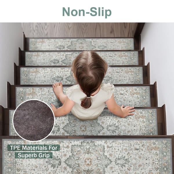 Taupe 8 in. x 30 in. Polyester Stair Tread Cover (Set of 15)