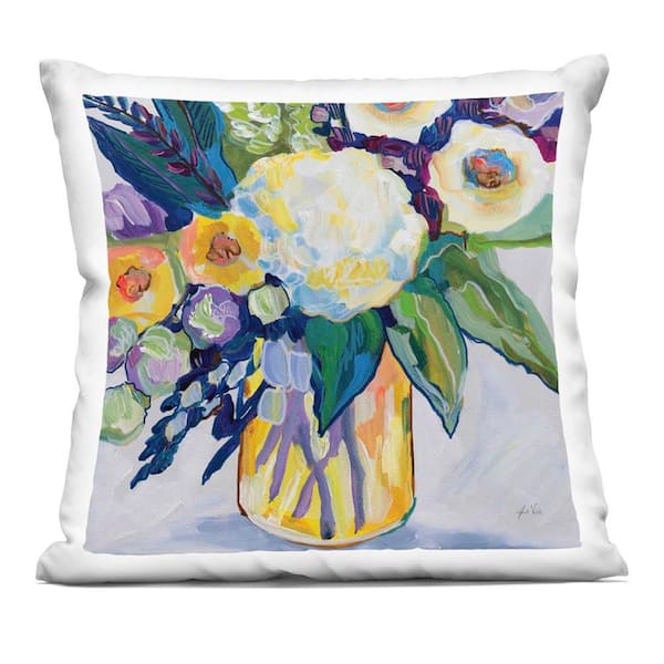 My Flame Abstract Bouquet Yellow Floral Zipper Polyester 18 in. x 18 in. Throw Pillow