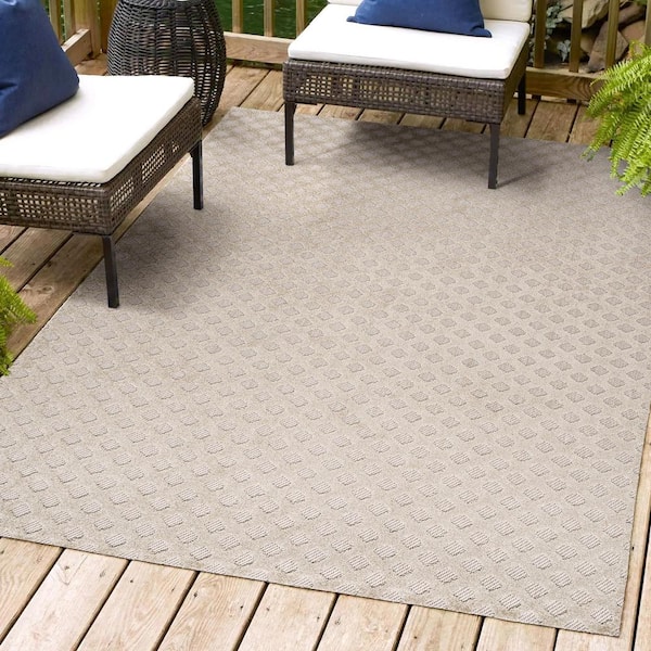 JONATHAN Y Rabat High-Low Pile Mini-Diamond Trellis Beige 8 ft. x 10 ft. Indoor/Outdoor Area Rug