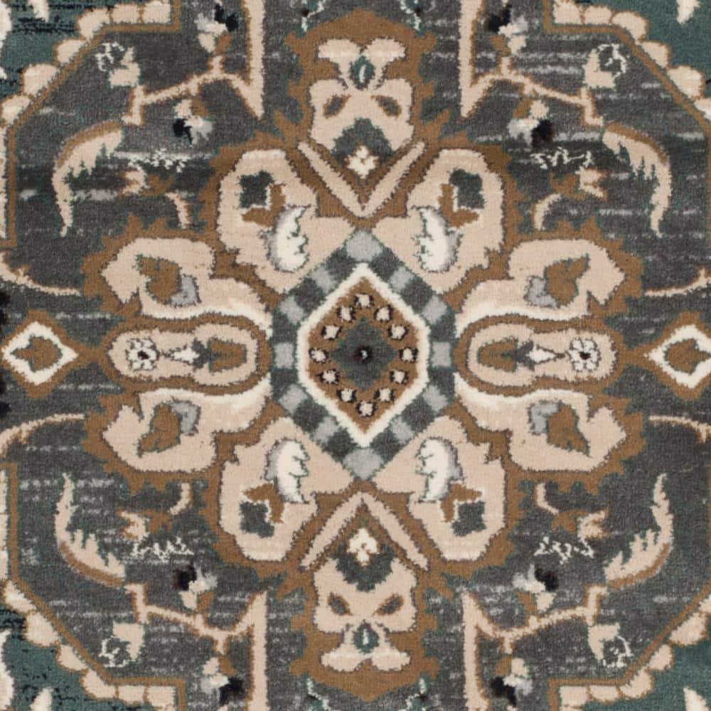 Teal and Grey Floral Synthetic 9' x 12' Area Rug