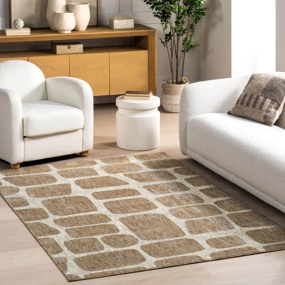 Aadhya Light Brown Geometric 5' x 8' Synthetic Area Rug