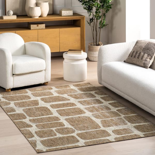 Aadhya Modern Geometric Light Brown 5 ft. x 8 ft. Contemporary Area Rug