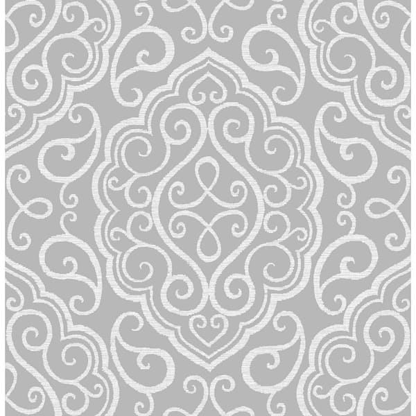 A-Street Prints Heavenly Grey Damask Paper Strippable Roll Wallpaper (Covers 56.4 sq. ft.)