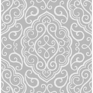 Heavenly Grey Damask Grey Wallpaper Sample