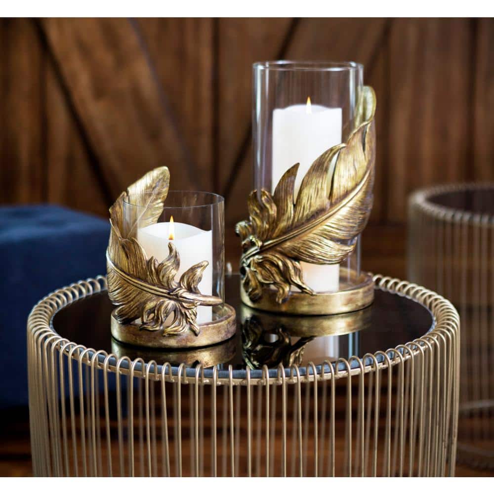 Elegant Winter Gold Glass Tabletop Hurricane Candle Lantern