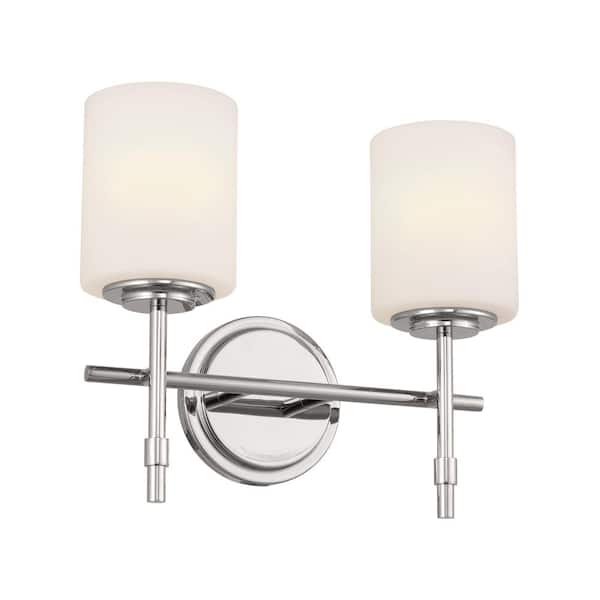 KICHLER Ali 14 in. 2-Light Polished Nickel Traditional Bathroom Vanity Light with Satin Etched Case Opal Glass Shades