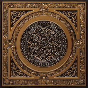 Steampunk Antique Gold 2 ft. x 2 ft. PVC Glue-up or Lay-in Faux Tin Ceiling Tile