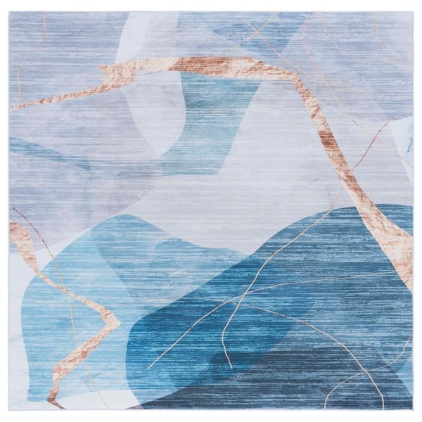 SAFAVIEH Tacoma Blue/Gold 6 ft. x 6 ft. Machine Washable Striped Abstract Square Area Rug
