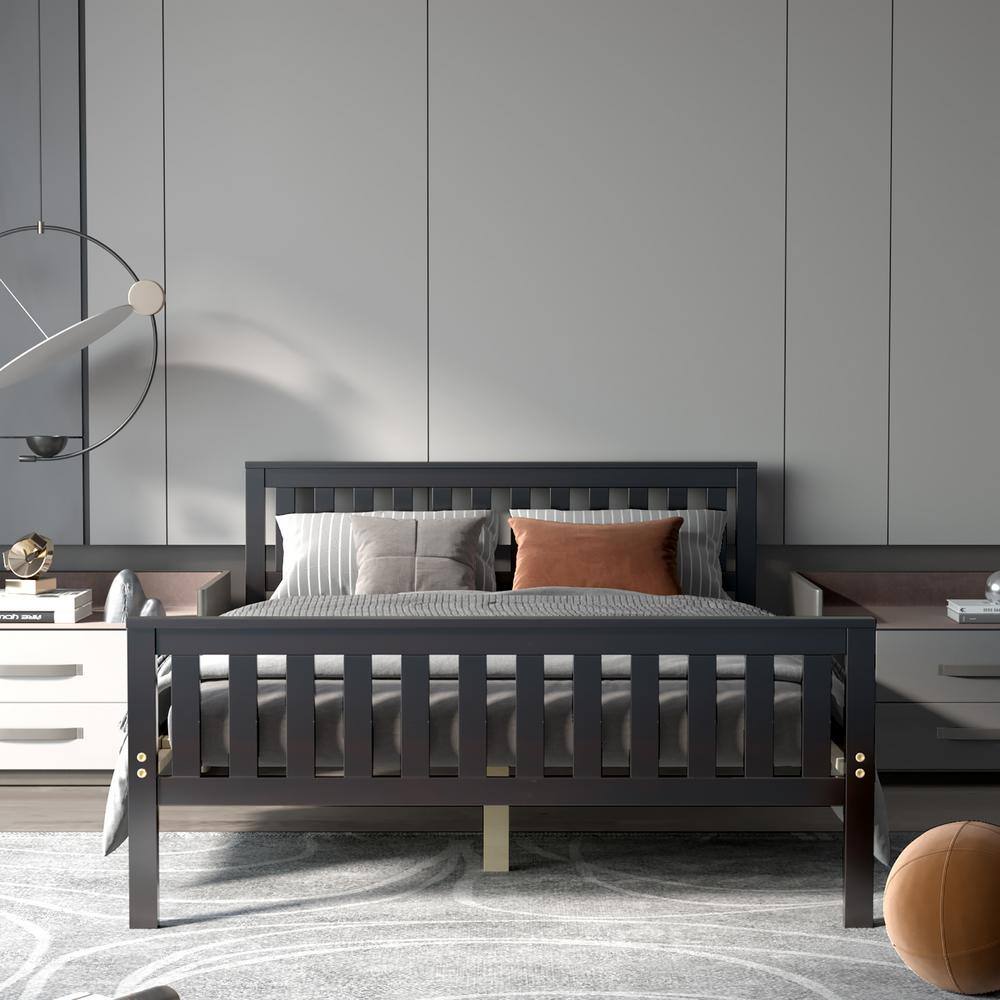 Espresso Full Double Wood Platform Bed with Sturdy Slats