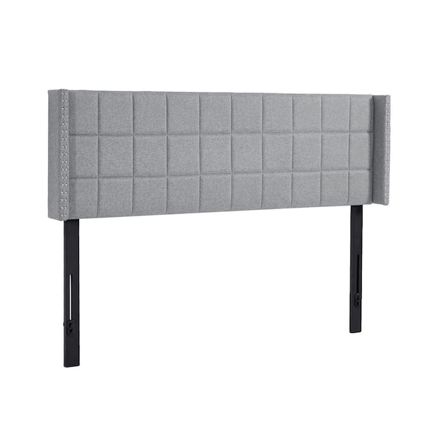 VECELO Upholstered Headboard Queen Size Bed, Linen Double Wingback Headboard, 6-Adjustable Position from 40 in. 49.8 in. Gray