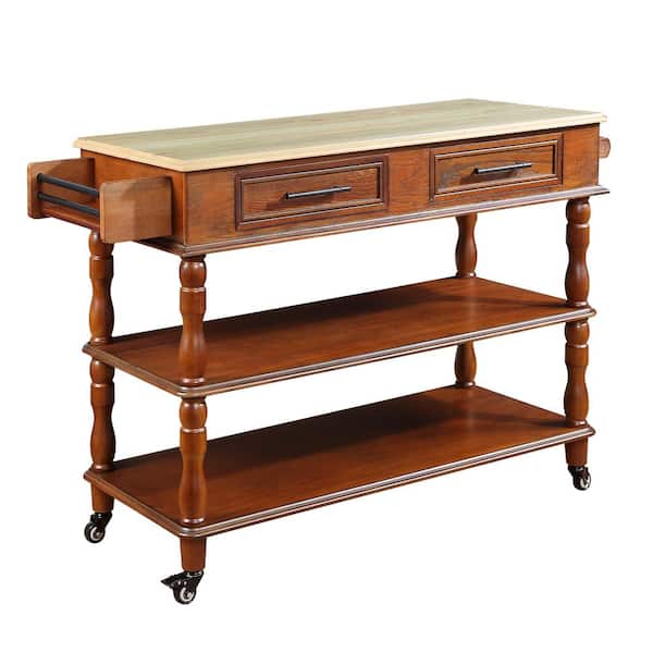 Unbranded Walnut Wood Rolling Outdoor Grill Cart, Indoor Large Kitchen Island Cart Bar Cart with Storage and Rack on Wheels