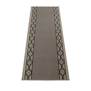 Trellis Border Design Gray 36 in. Width x 20 ft. Length Slip-Resistant Runner Rug