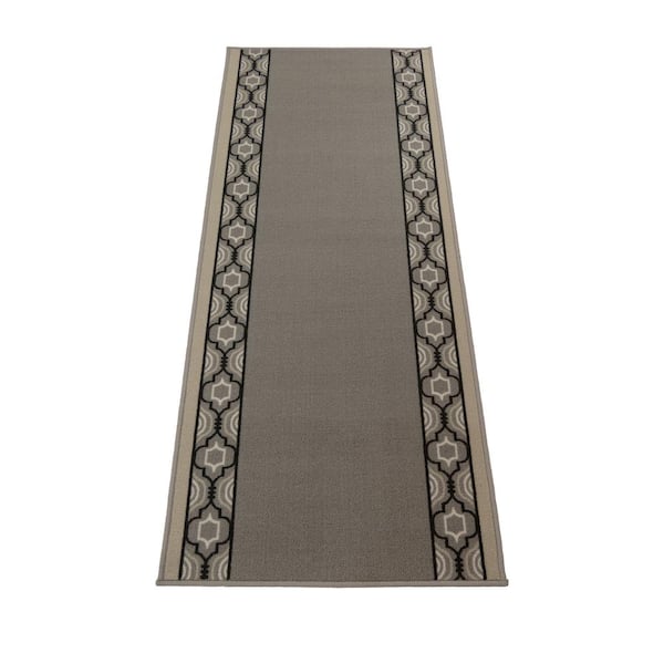 Moroccan Trellis Border Cut to Size Gray Color 31.5" Width x Your Choice Length Custom Size Slip Resistant Runner Rug