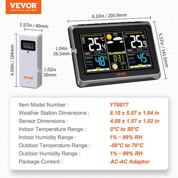 VEVOR 7-in-1 Wireless Weather Station, 7.5 in Large Color Display, Digital Home  Weather Station Indoor Outdoor, for Temperature Humidity Wind  Speed/Direction Ra… in 2023