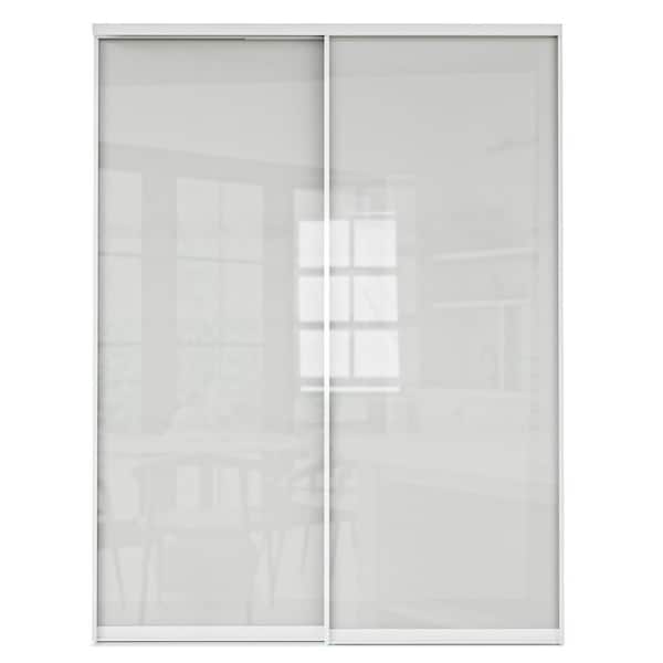 ARK DESIGN 60 in. x 80 in. 1 Lite Tempered Frosted Glass White Aluminum Frame Sliding Closet Door with Hardware