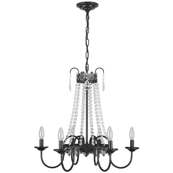 LWYTJO Lustra 6 Light Black Traditional Candle Style Crystal Raindrop Chandelier for Bedroom Living Room Kitchen Island Foyer