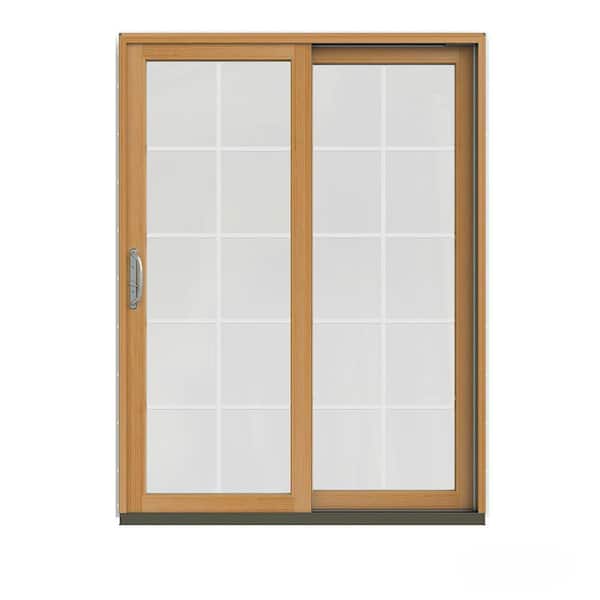 JELD-WEN 60 in. x 80 in. W-2500 Contemporary White Clad Wood Right-Hand 10 Lite Sliding Patio Door w/Stained Interior