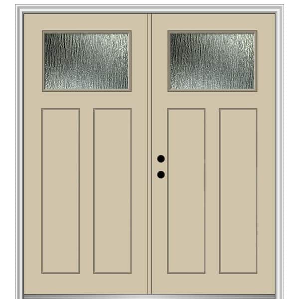 MMI Door 64 in. x 80 in. Right-Hand/Inswing Rain Glass Wicker Fiberglass Prehung Front Door on 4-9/16 in. Frame