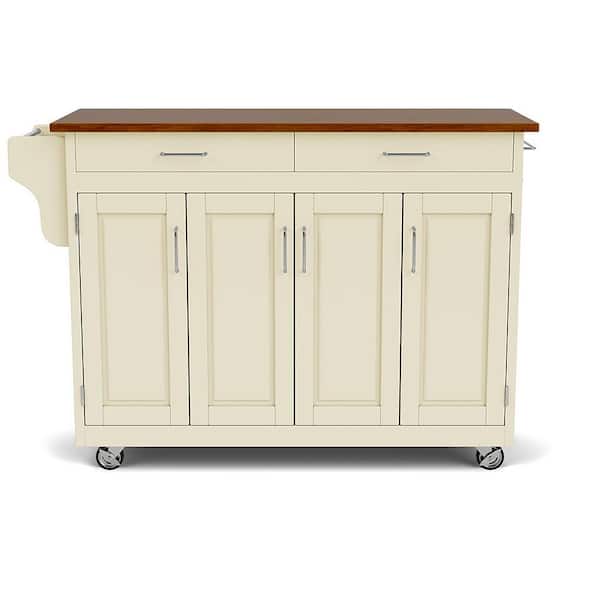 HOMESTYLES Create-a-Cart White Kitchen Cart with Cherry Wood Top