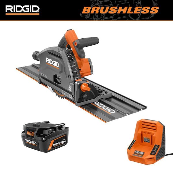 RIDGID 18V Brushless Cordless Track Saw with 18V 6.0 Ah MAX Output Lithium Ion Battery and Rapid Charger