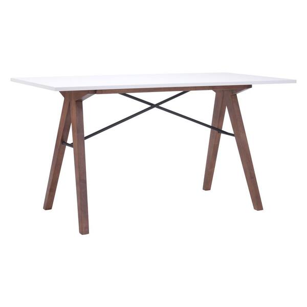 ZUO 55 in. Rectangular Walnut/White Computer Desks with Storage