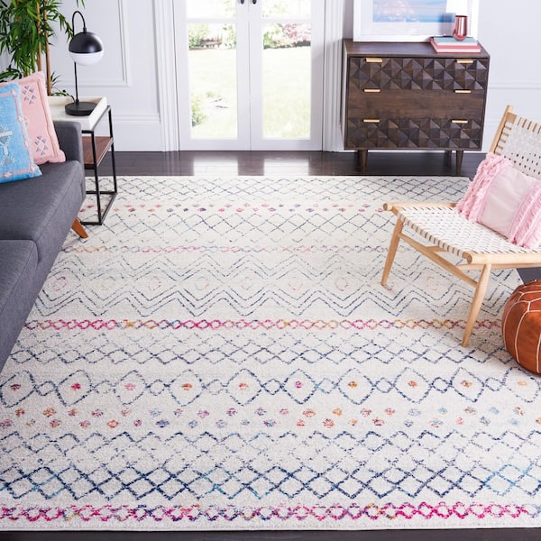 Madison Ivory/Dark Blue 12 ft. x 15 ft. Geometric Floral Area Rug