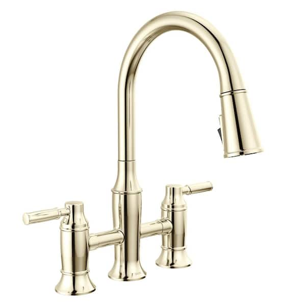 Renaldi Double Handle Bridge Kitchen Faucet in Lumicoat Polished Nickel