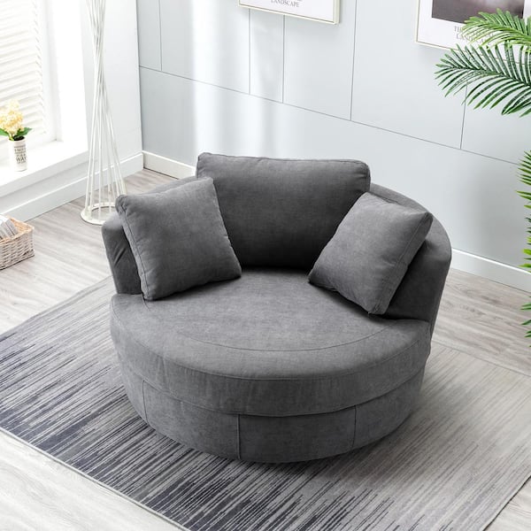 Kinwell Dark Gray Elegant Round Swivel, Giant Round Chair